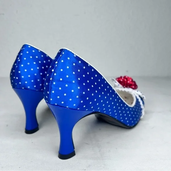 Bettie Page blue polka dot red bow pump - Picture 7 of 10